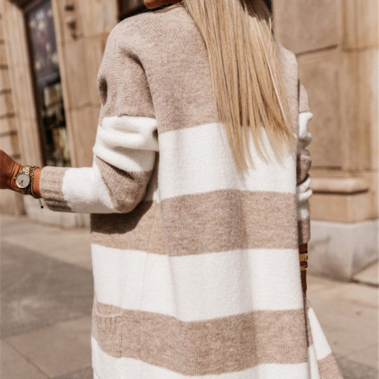 Rosgrove | Women - Stylish Knitted Coat - Bold Stripes