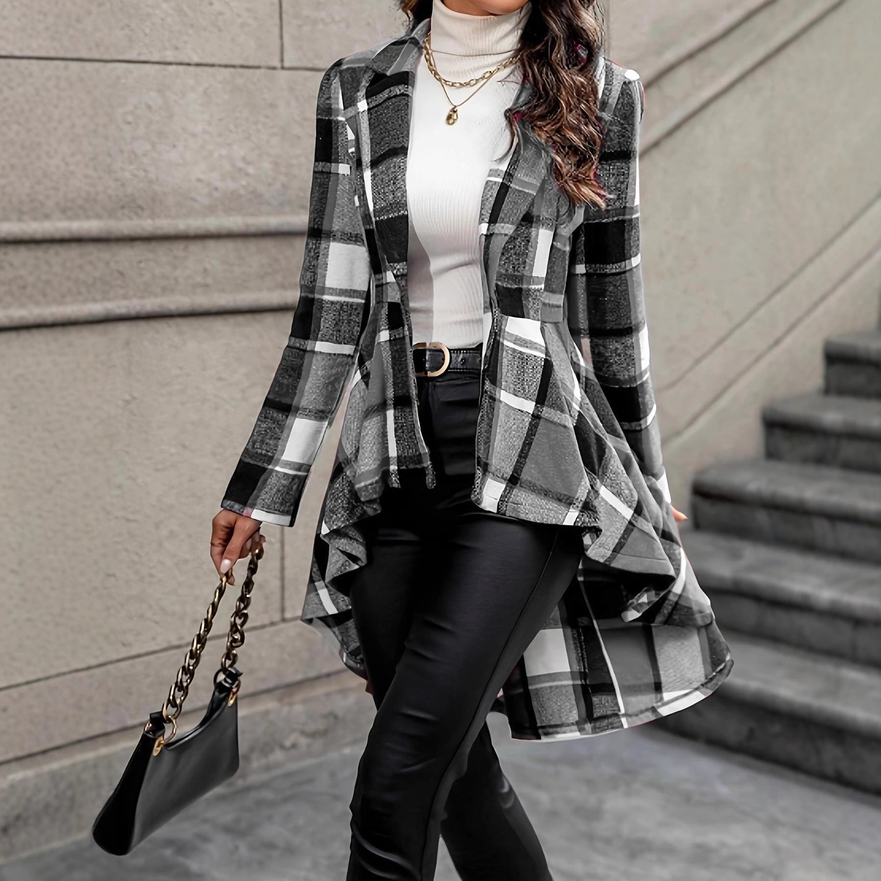 Rosgrove | Women - Check Pattern Jacket - Asym Hem