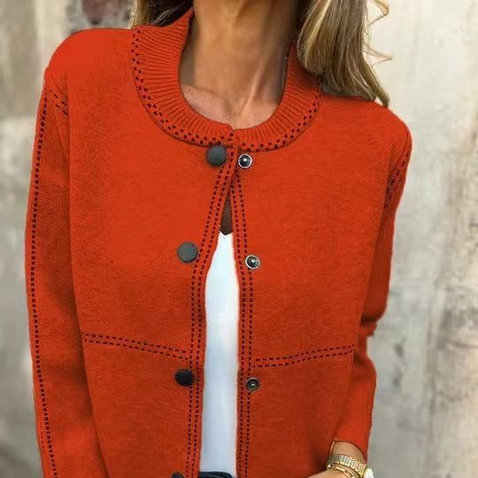 Rosgrove | Women - Elegant Button Cardigan - Neckline Details
