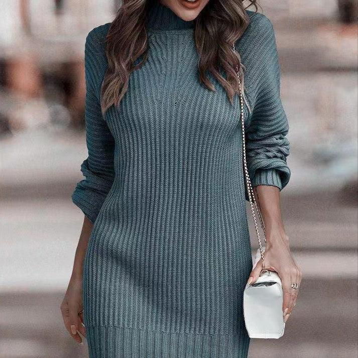 Rosgrove | Women - Ribbed Knitted Mini Dress - Stand Collar