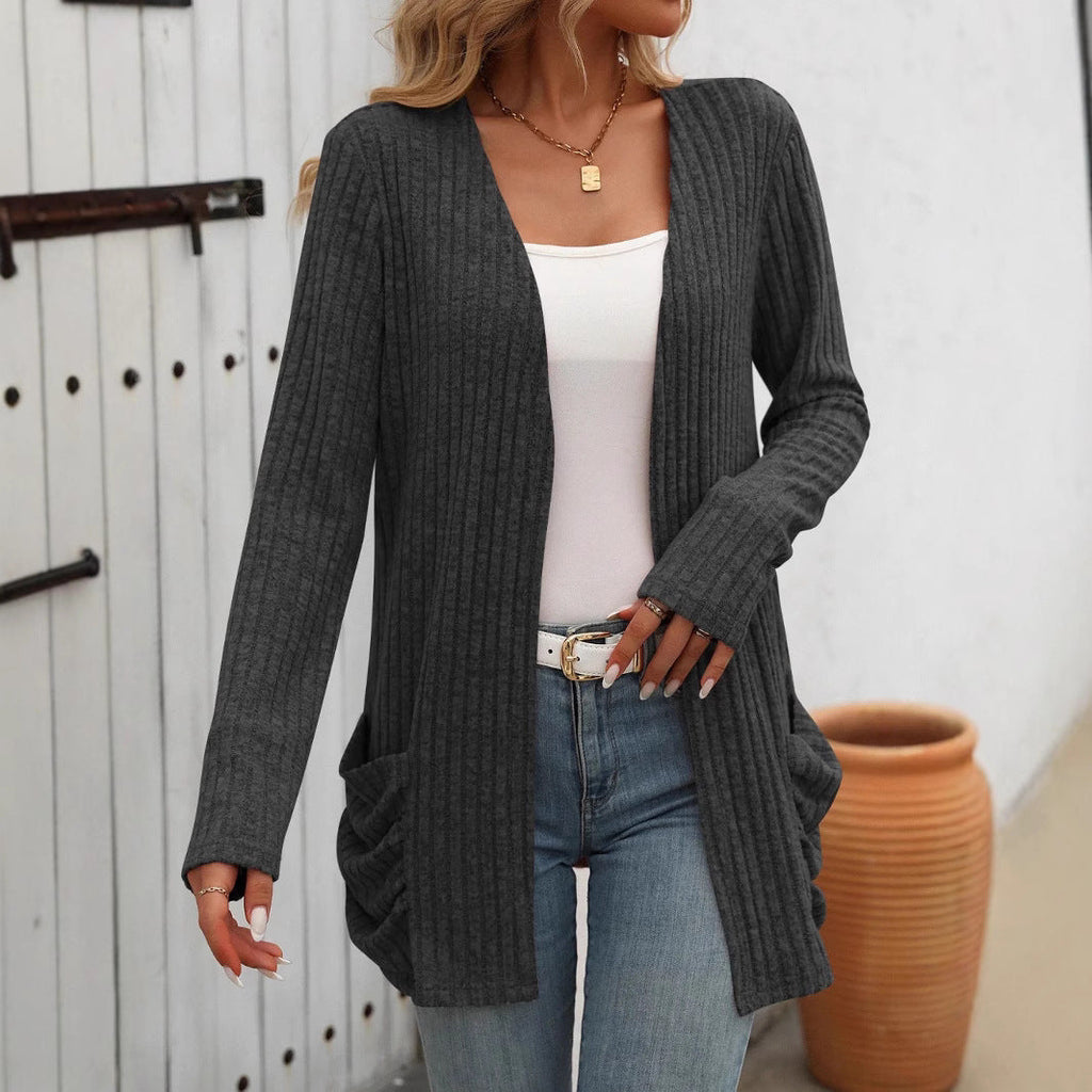Rosgrove | Women - Elegant Ribbed Cardigan with Pockets