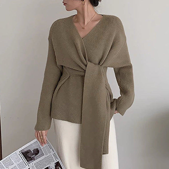 Rosgrove | Women - Casual Wrap Jumper - Trendy Tie Ribbons