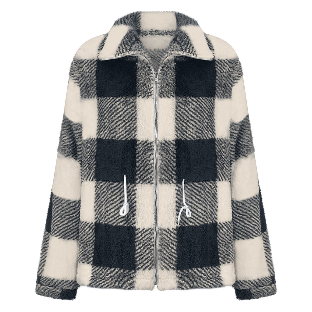 Rosgrove | Women -  Checked Plush Jacket with Zip Closure
