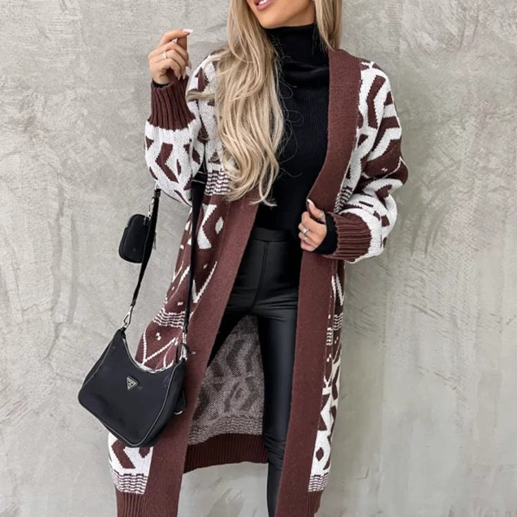 Rosgrove | Women - Chunky Knit Cardigan - Graphic Pattern