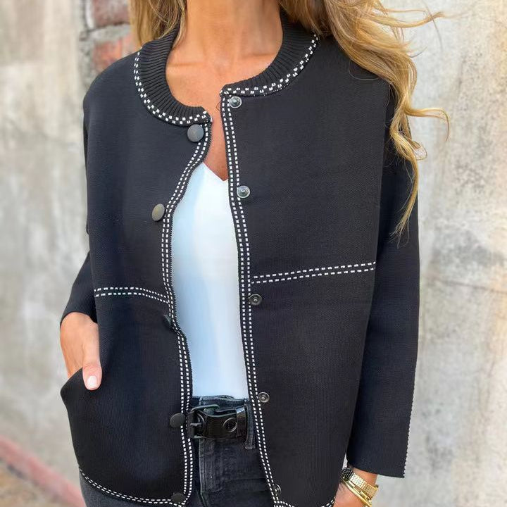 Rosgrove | Women - Elegant Button Cardigan - Neckline Details