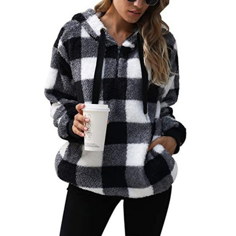 Rosgrove | Women - Checked High Collar Hoodie - Cosy Style