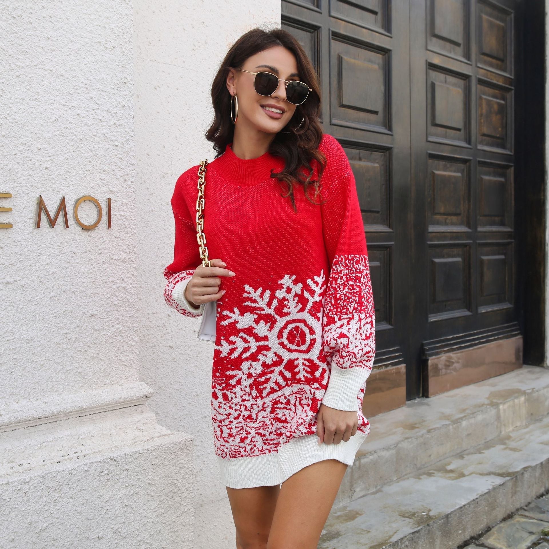 Rosgrove | Women - Festive Knitted Christmas Dress - Snowflake Design