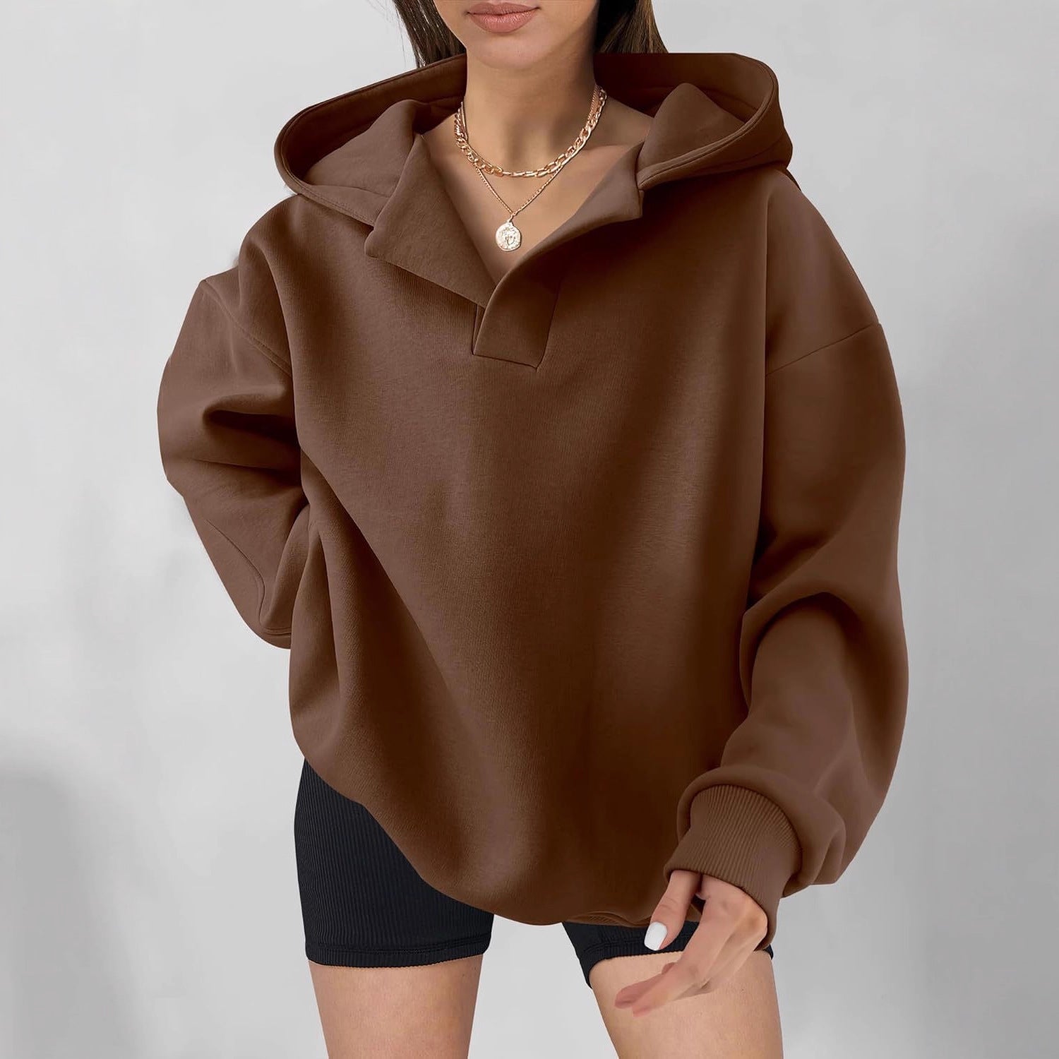 Rosgrove | Women - Oversized Hooded Jumper with V-Neck