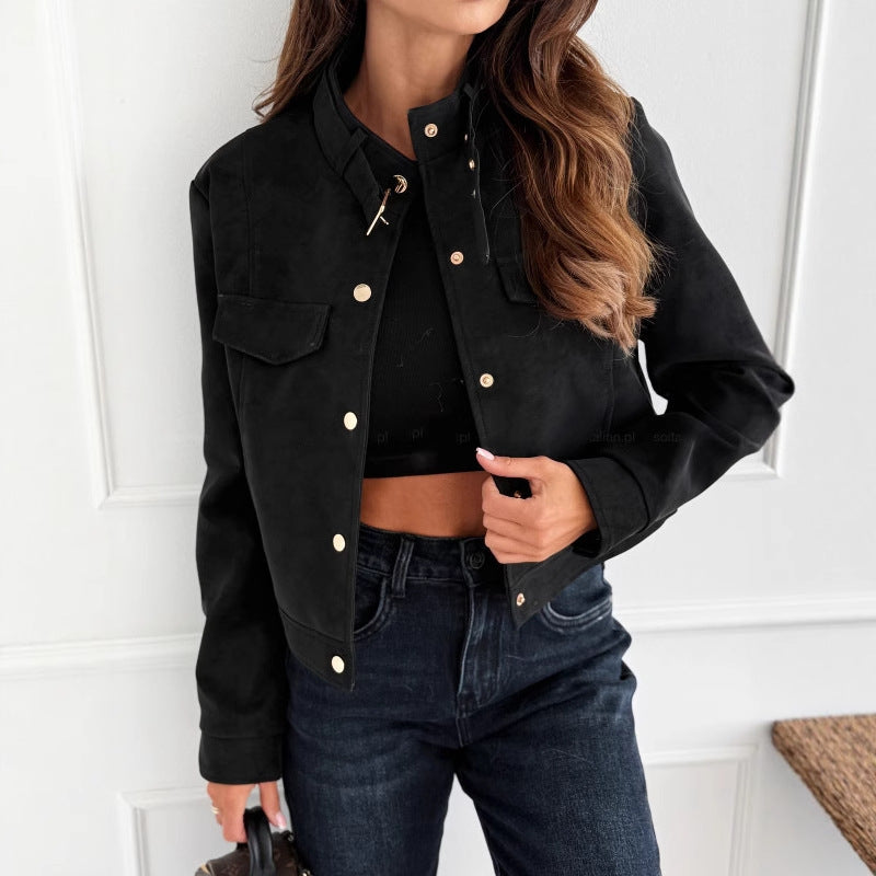 Rosgrove | Women - Soft Feel Suede Jacket - Button Details