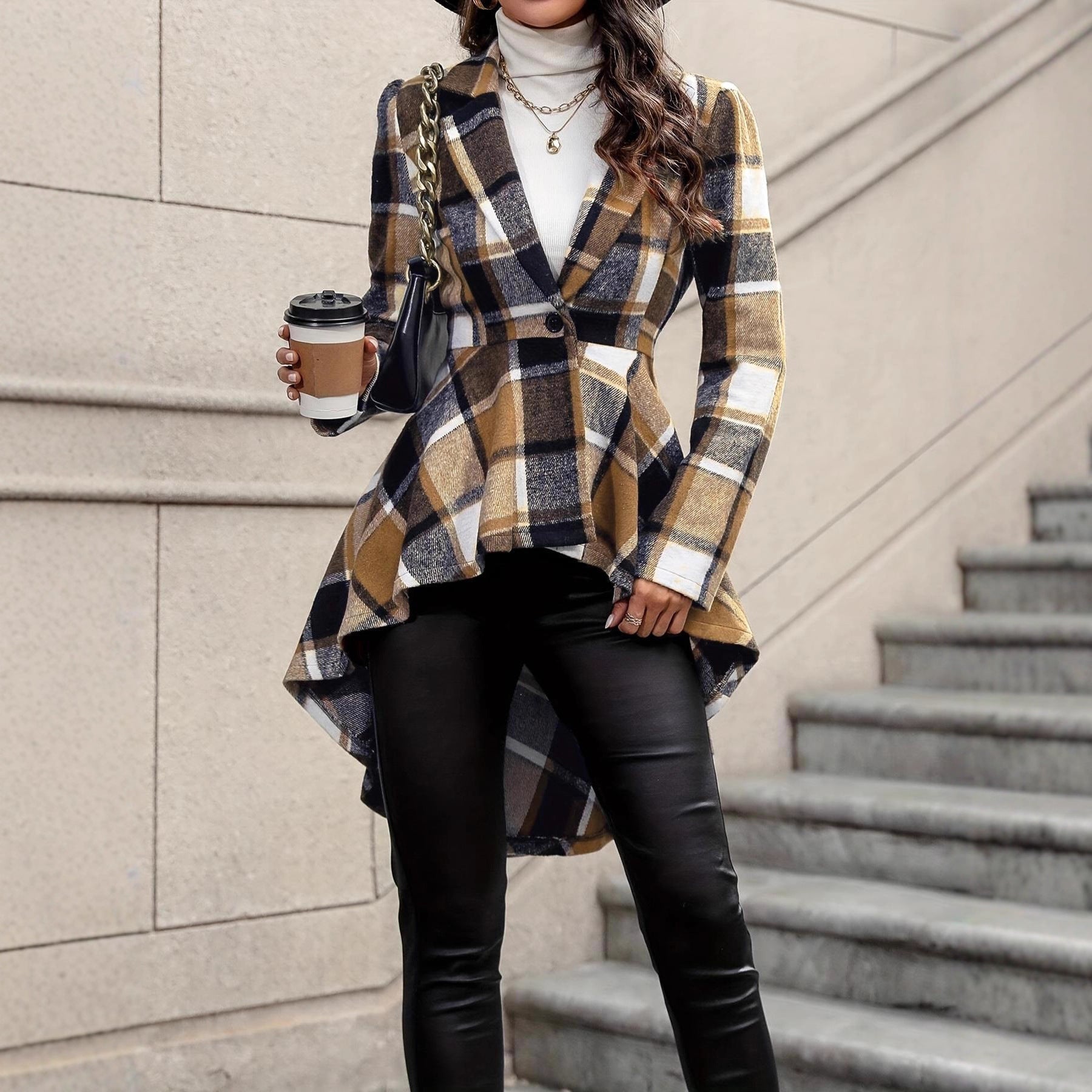 Rosgrove | Women - Check Pattern Jacket - Asym Hem