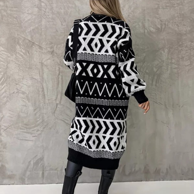Rosgrove | Women - Chunky Knit Cardigan - Graphic Pattern