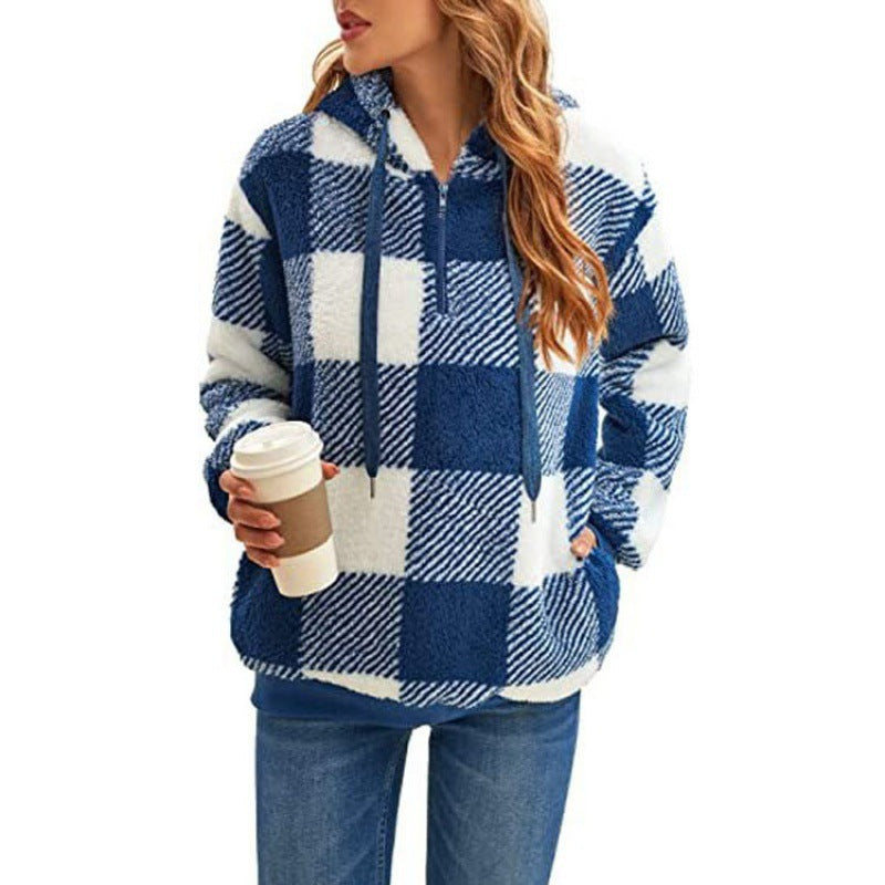 Rosgrove | Women - Checked High Collar Hoodie - Cosy Style