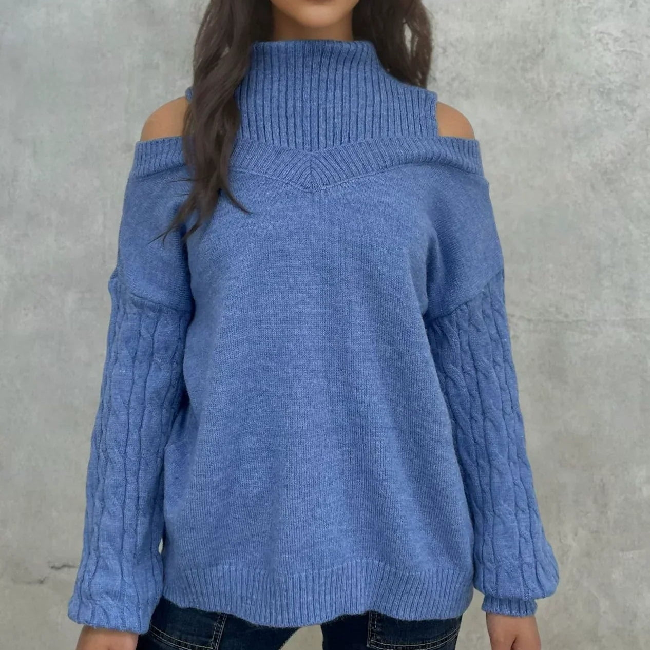 Rosgrove | Women - Off-Shoulder Cable Knit Jumper - Relaxed Fit