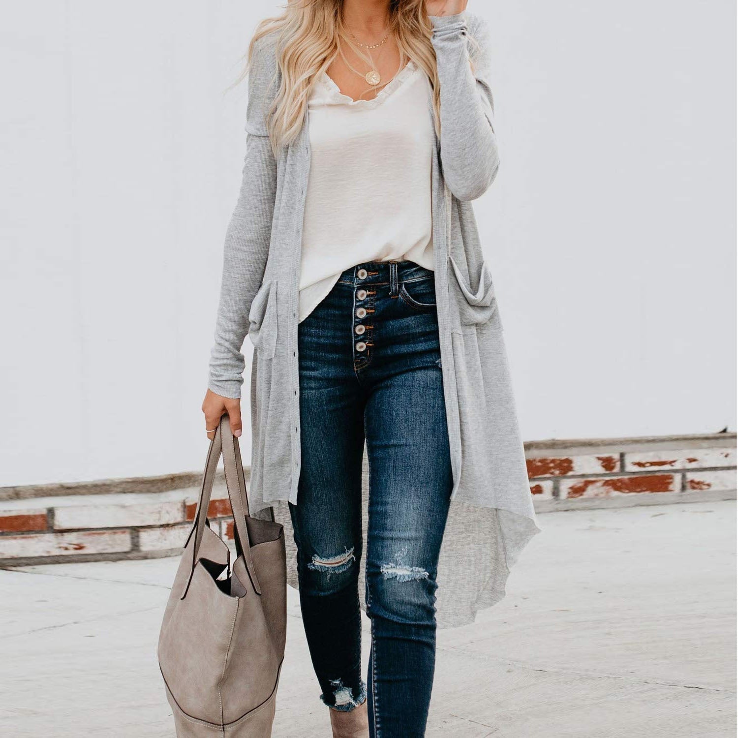 Rosgrove | Women - Long Button Cardigan with Pockets
