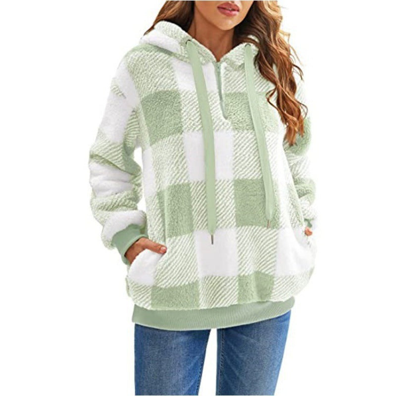Rosgrove | Women - Checked High Collar Hoodie - Cosy Style