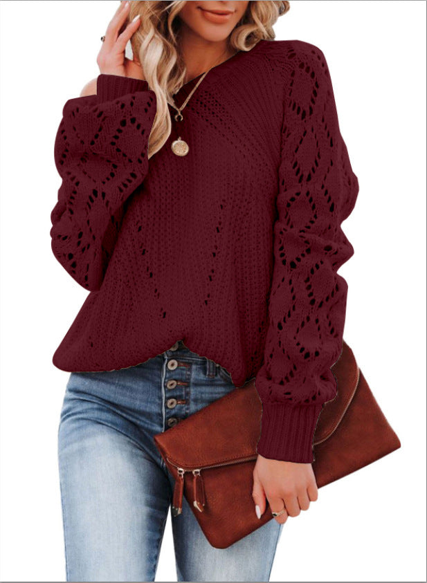 Rosgrove | Women - Lace Pattern Knitted Jumper - Voluminous Sleeves