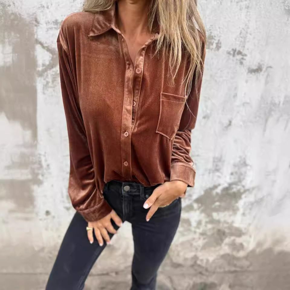 Rosgrove | Women - Elegant Velvet Blouse - Shiny Style