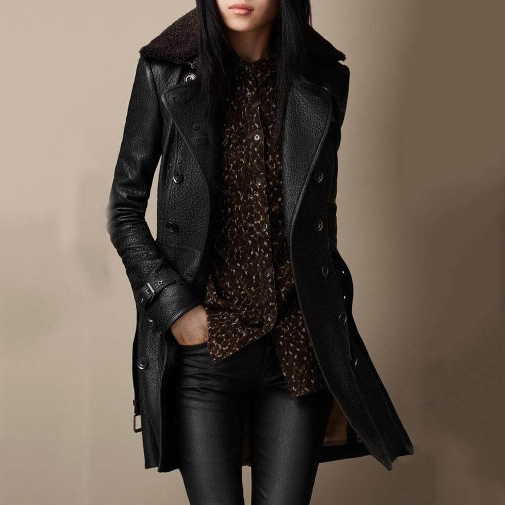 Rosgrove | Women - Leather Trench Coat - Double-Breasted