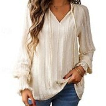 Rosgrove | Women - Casual V-Neck Blouse with Ruffles