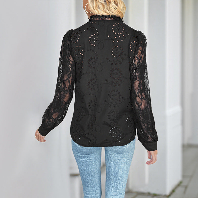 Rosgrove | Women - Lace Sleeve Blouse - Structured Top