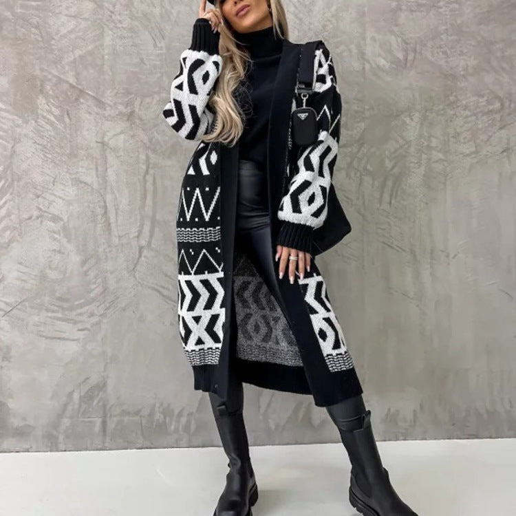 Rosgrove | Women - Chunky Knit Cardigan - Graphic Pattern