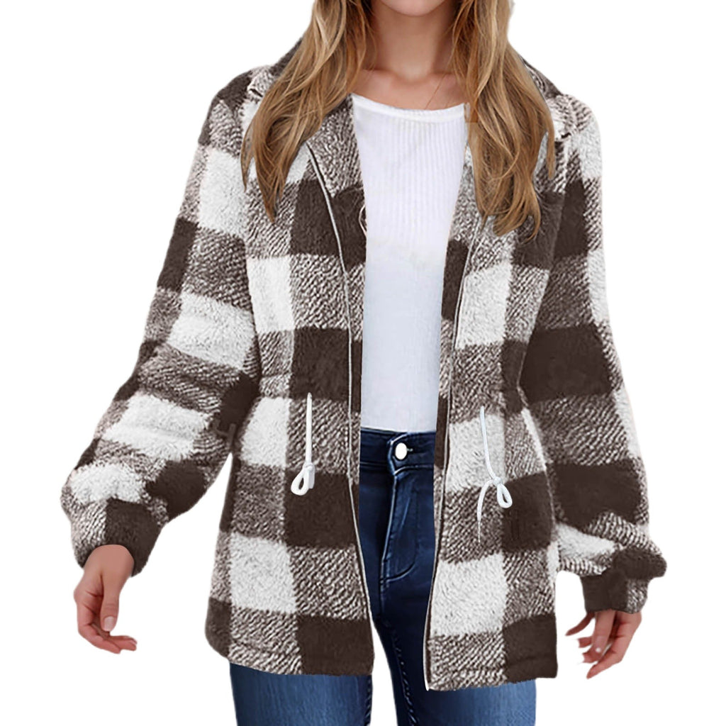 Rosgrove | Women -  Checked Plush Jacket with Zip Closure