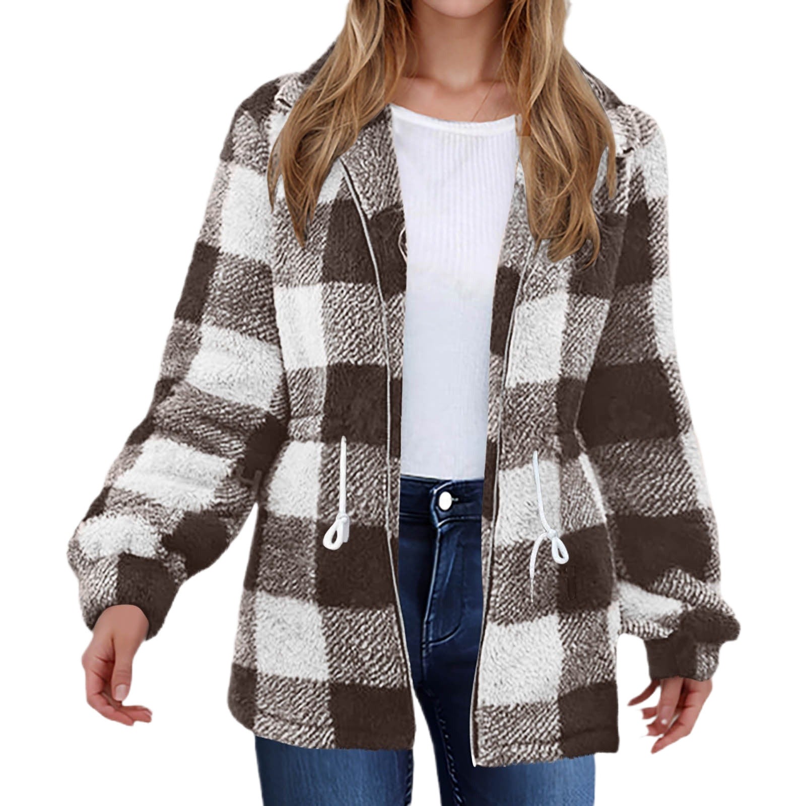 Rosgrove | Women -  Checked Plush Jacket with Zip Closure