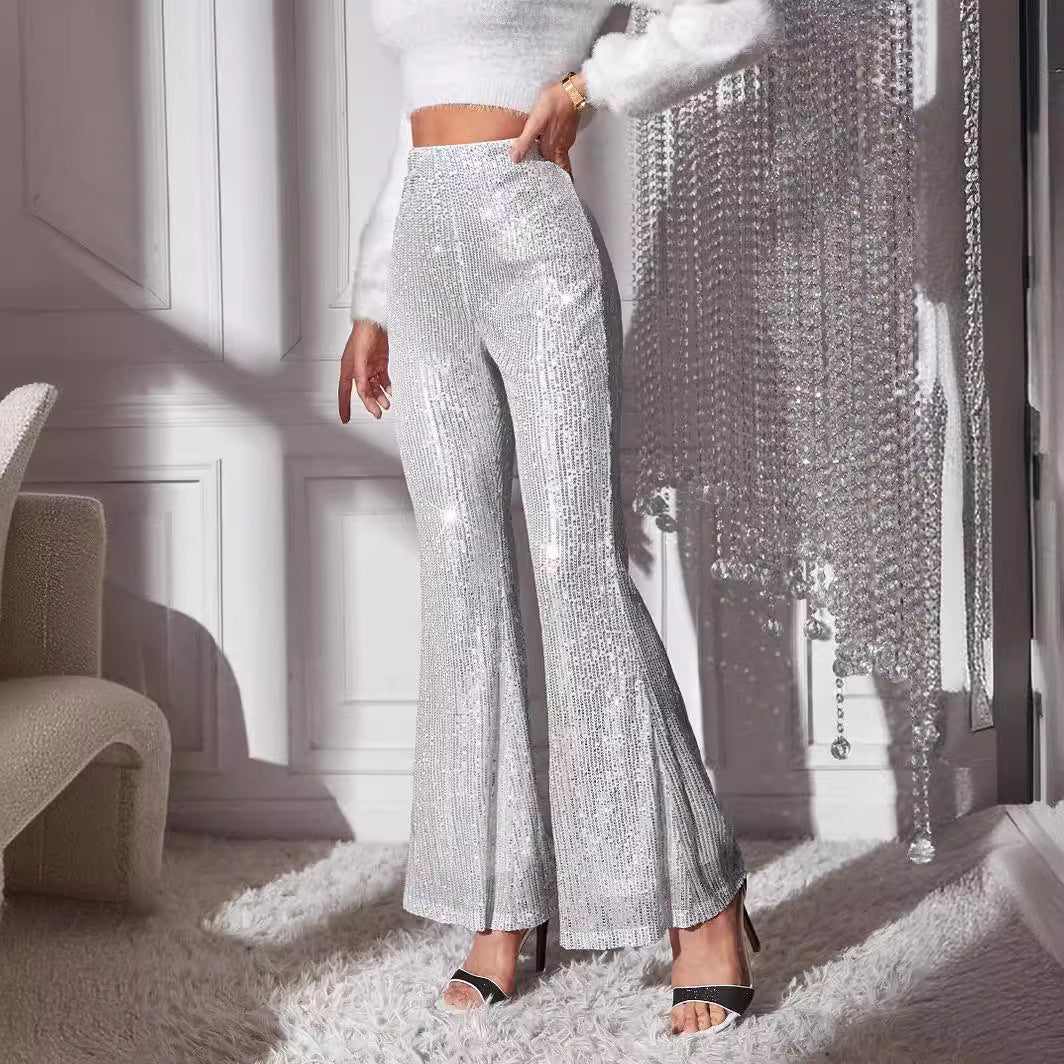 Rosgrove | Women - Elegant High-Waisted Trousers with Glitter Details