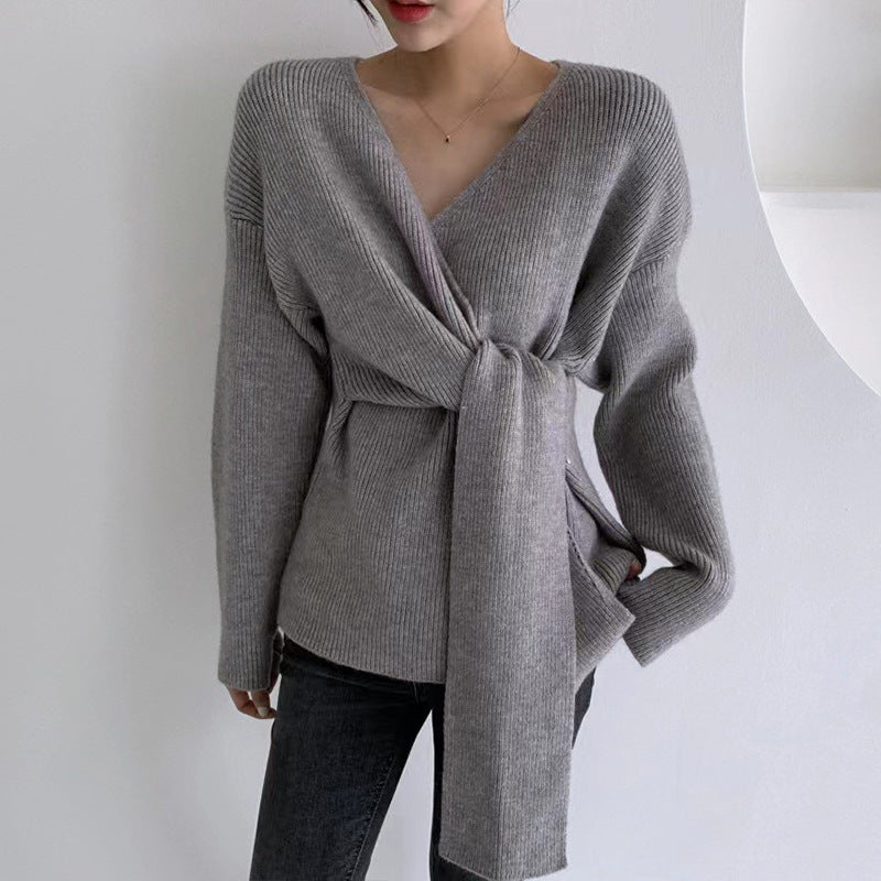 Rosgrove | Women - Casual Wrap Jumper - Trendy Tie Ribbons