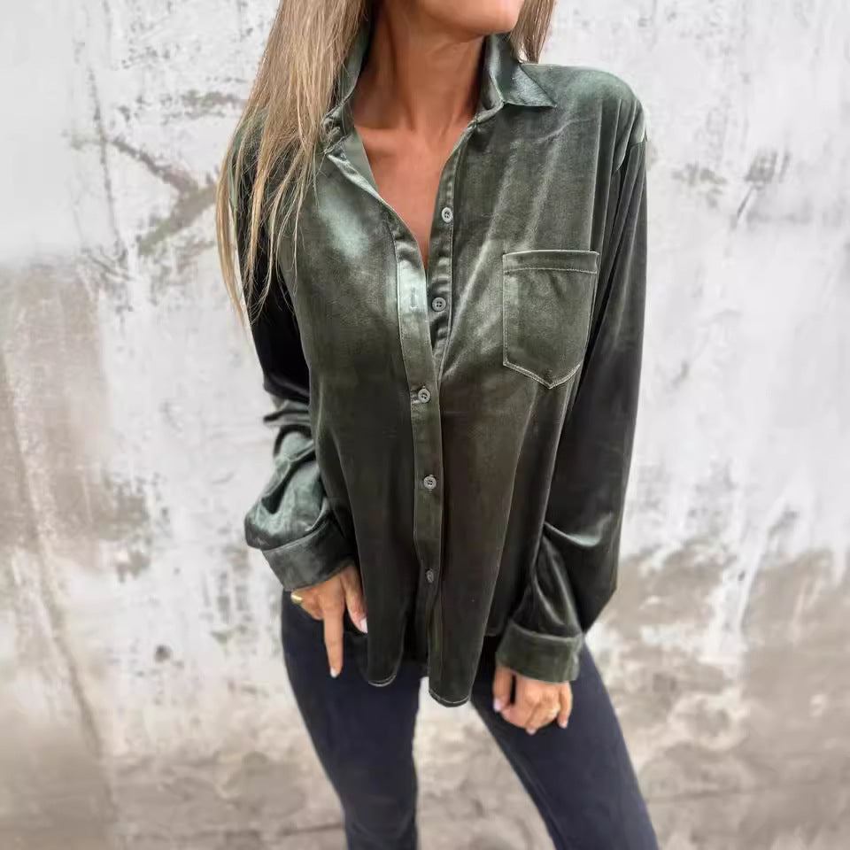 Rosgrove | Women - Elegant Velvet Blouse - Shiny Style