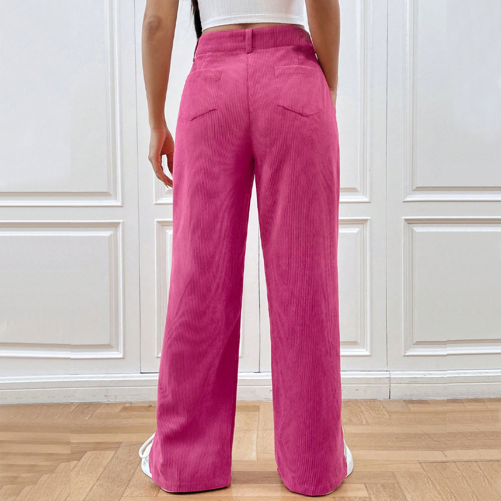 Rosgrove | Women - Trendy Wide Leg Corduroy Trousers