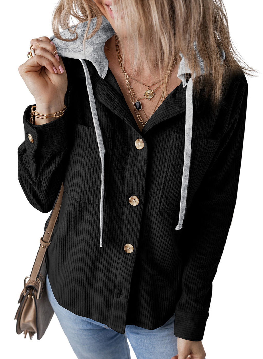 Rosgrove | Women - Hooded Ribbed Shirt Jacket - Casual Style