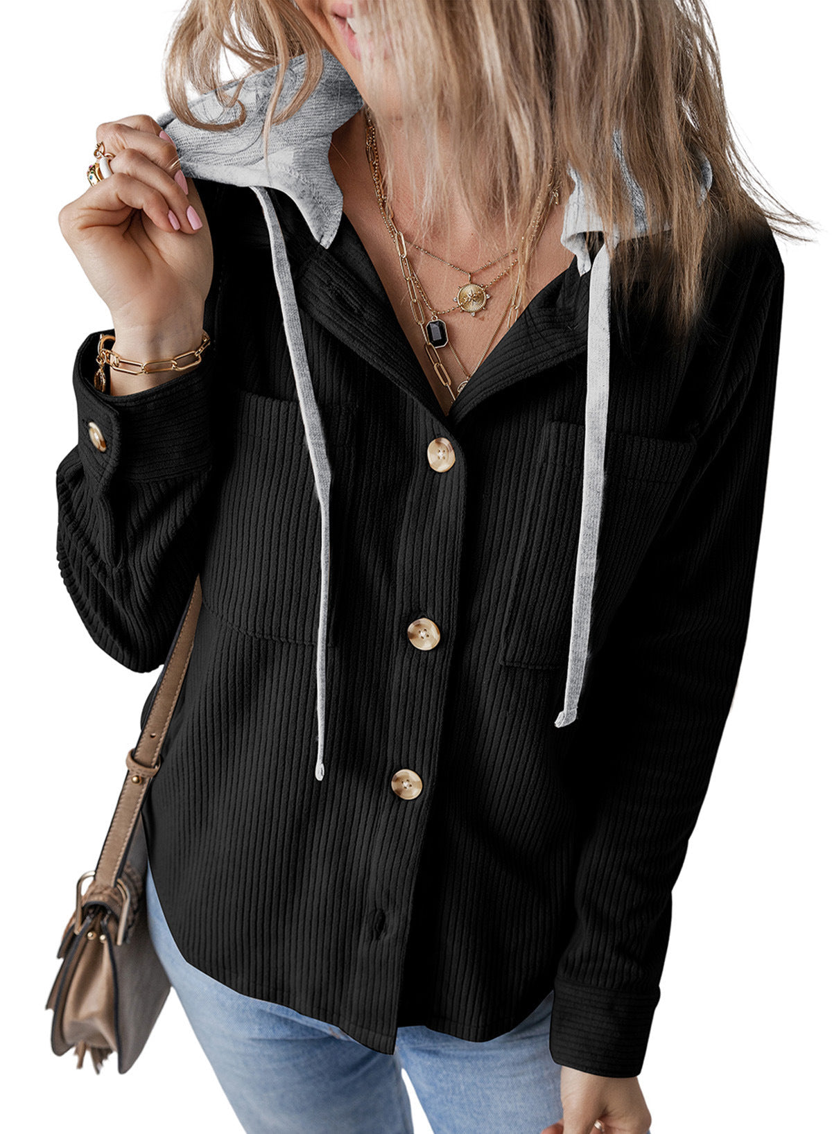 Rosgrove | Women - Hooded Ribbed Shirt Jacket - Casual Style