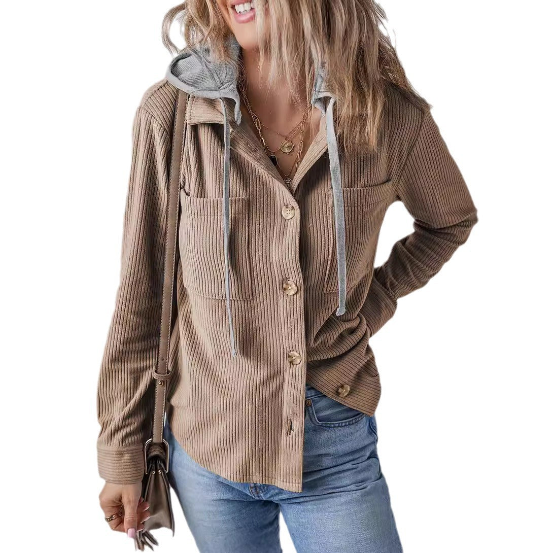 Rosgrove | Women - Hooded Ribbed Shirt Jacket - Casual Style
