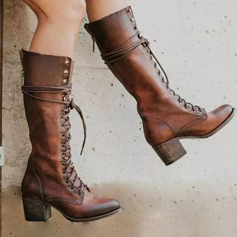 Rosgrove | Women - Lace-Up Knee-High Block Heel Boots