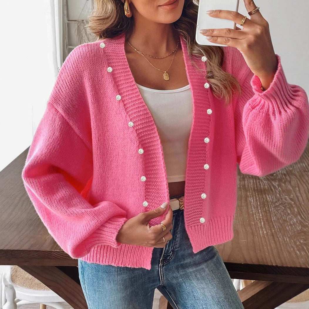 Rosgrove | Women - Pearl Button Cardigan - Wide Cut Style