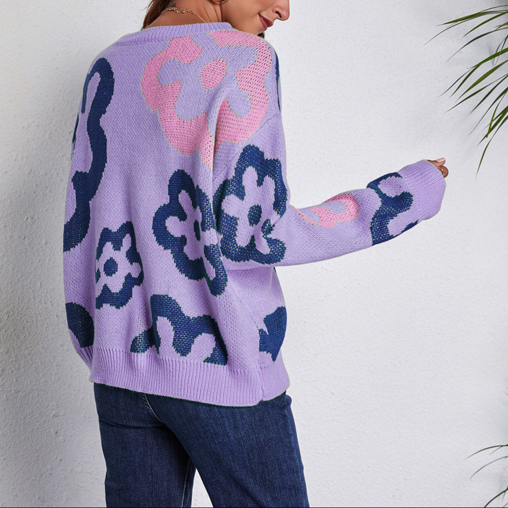 Rosgrove | Women - Purple Sweatshirt - Floral Pattern