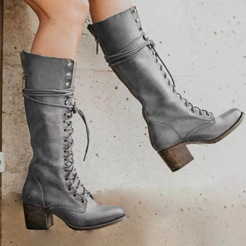 Rosgrove | Women - Lace-Up Knee-High Block Heel Boots