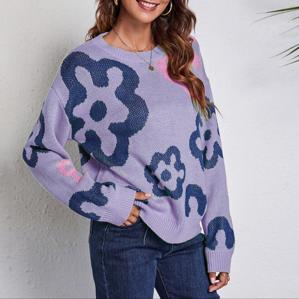 Rosgrove | Women - Purple Sweatshirt - Floral Pattern