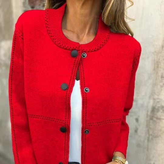 Rosgrove | Women - Elegant Button Cardigan - Neckline Details