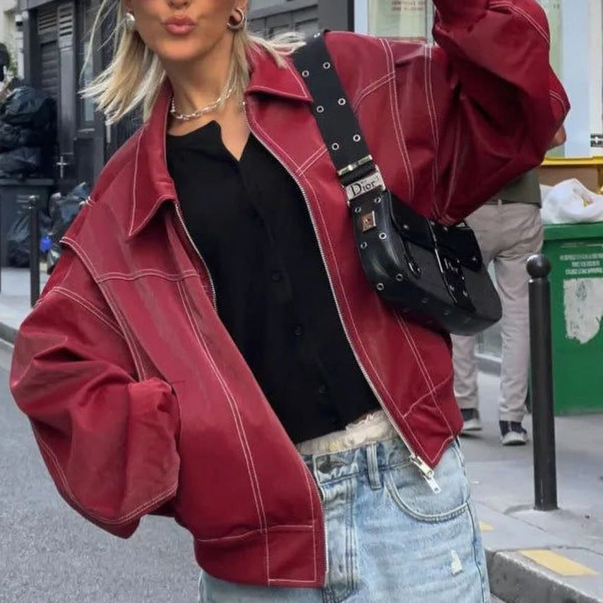 Rosgrove | Women - Faux Leather Jacket - Elastic Cuffs