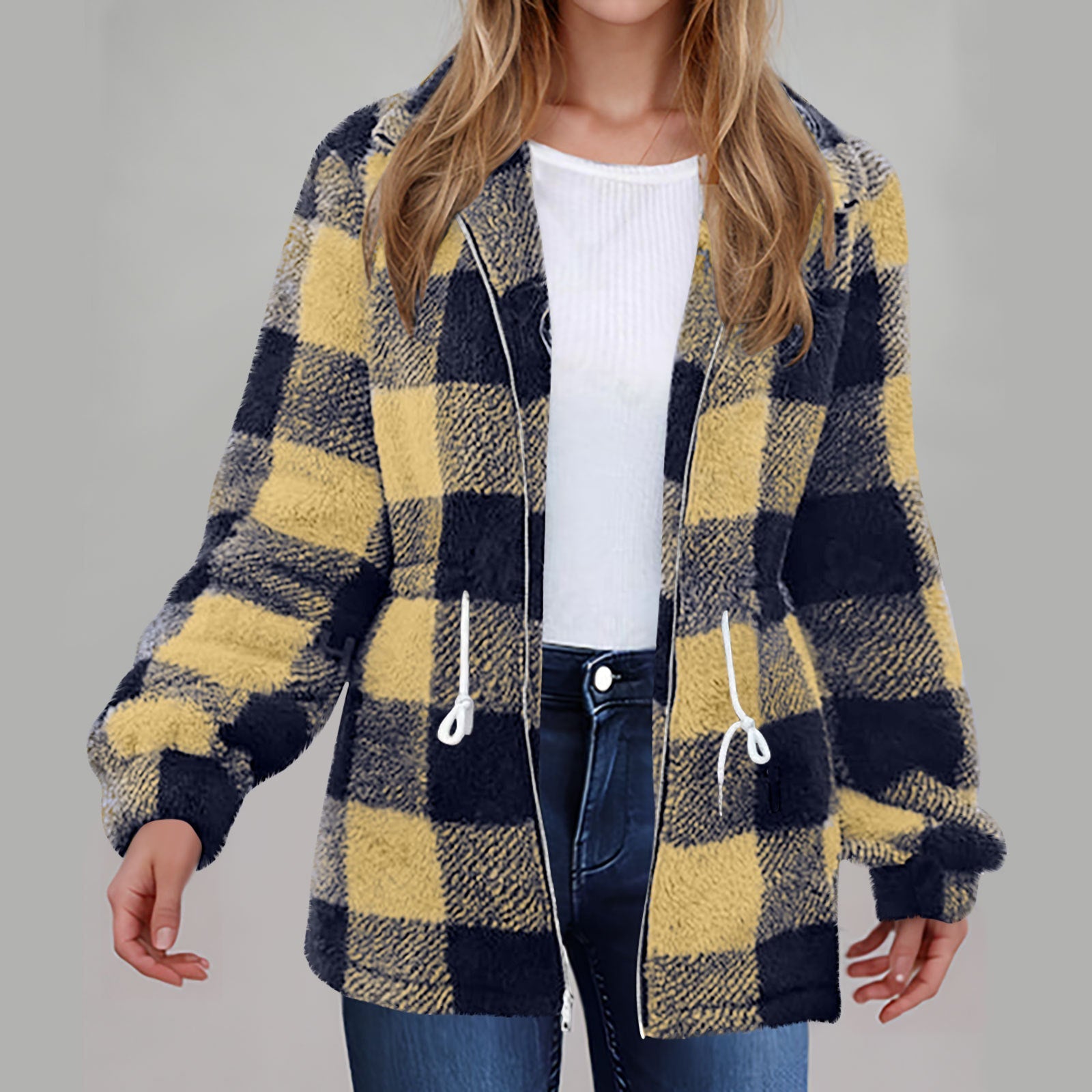 Rosgrove | Women -  Checked Plush Jacket with Zip Closure