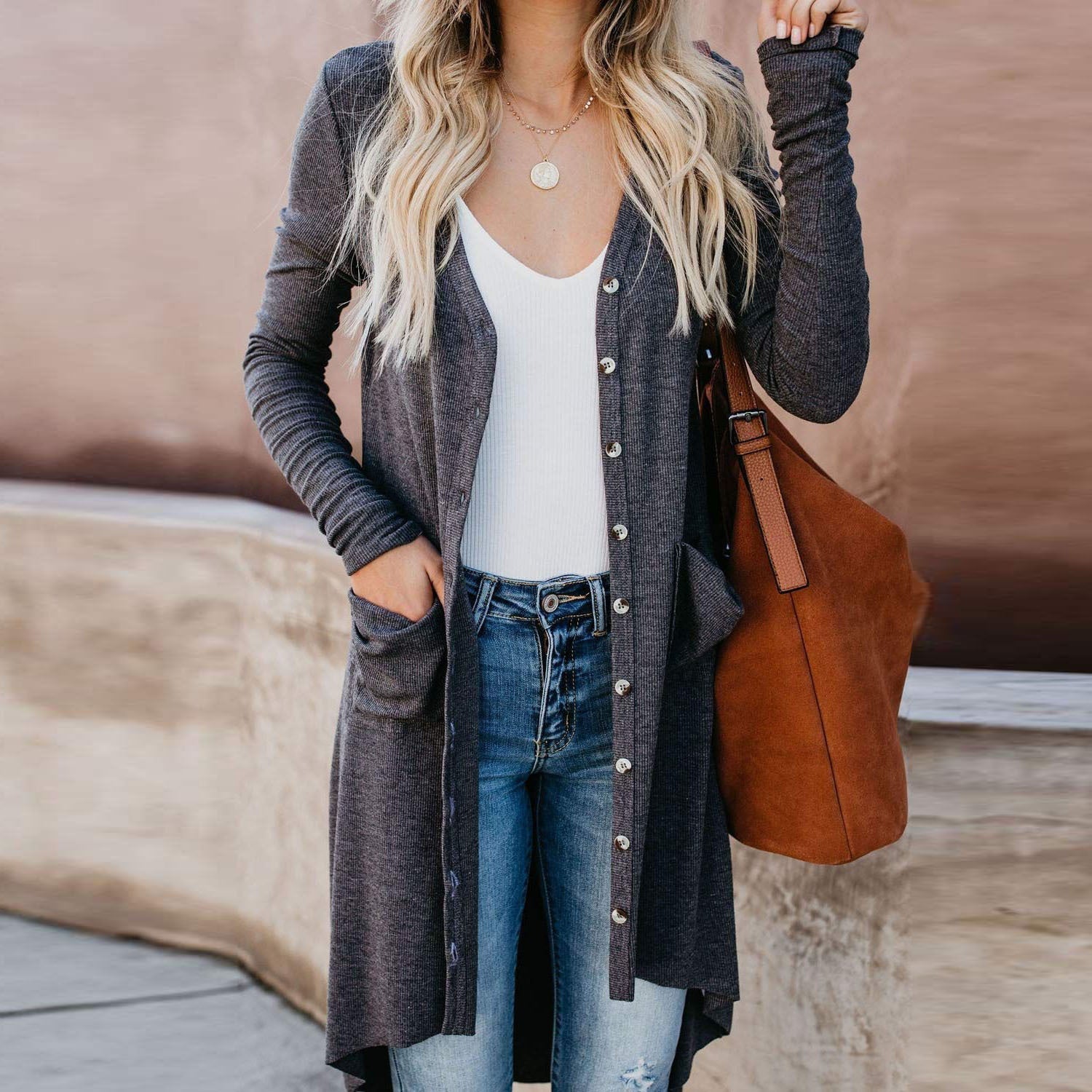Rosgrove | Women - Long Button Cardigan with Pockets