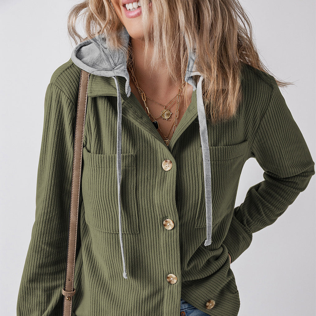Rosgrove | Women - Hooded Ribbed Shirt Jacket - Casual Style