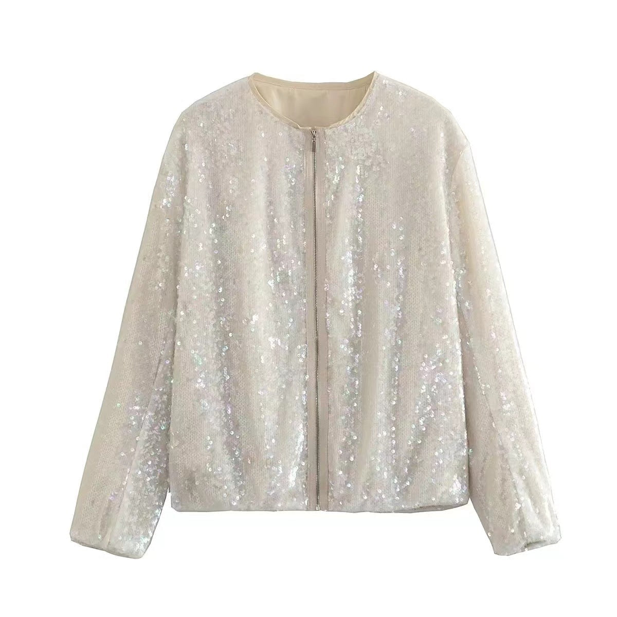 Rosgrove | Women - Stand Collar Sequin Jacket - Zip Front