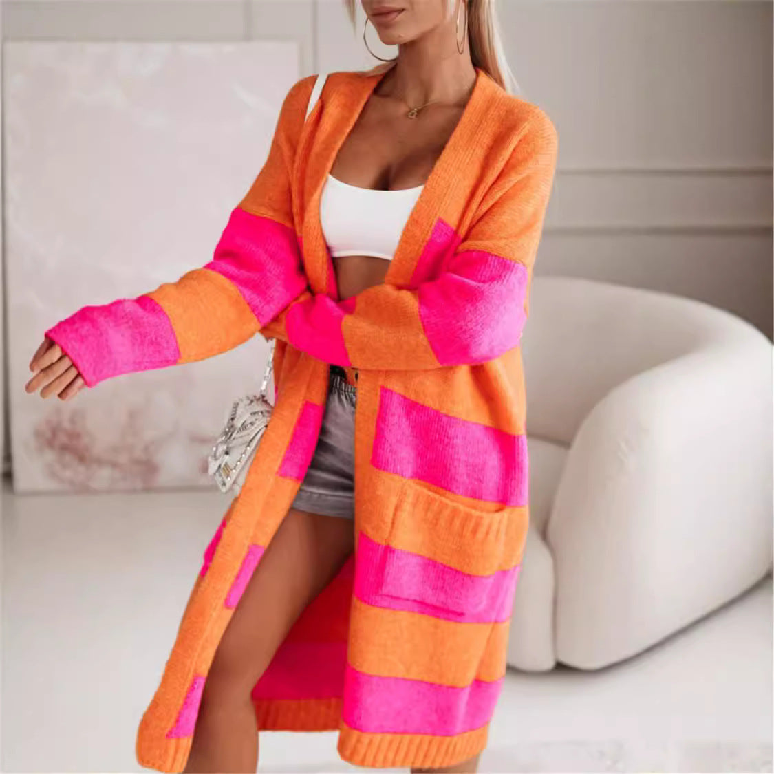 Rosgrove | Women - Stylish Knitted Coat - Bold Stripes