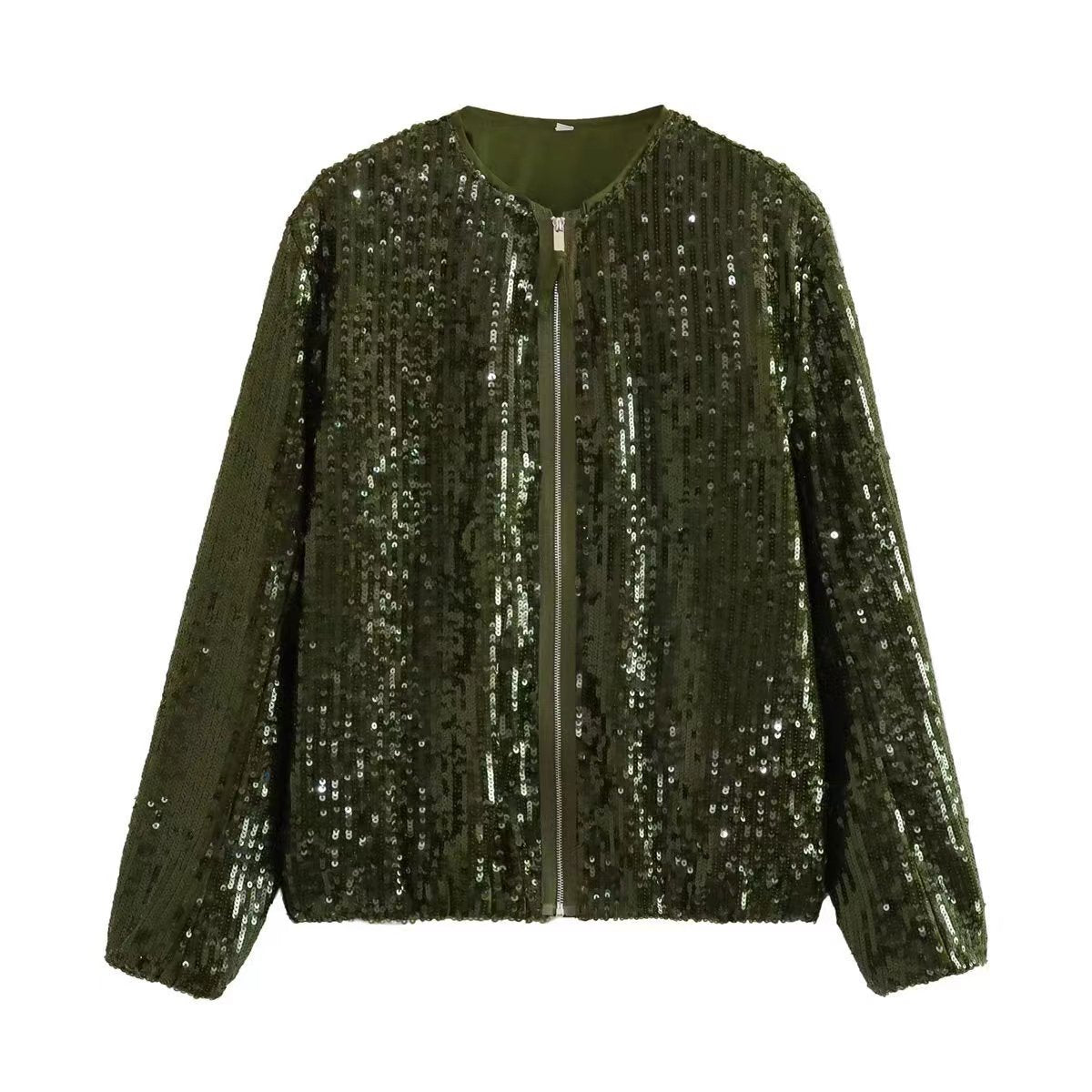 Rosgrove | Women - Stand Collar Sequin Jacket - Zip Front