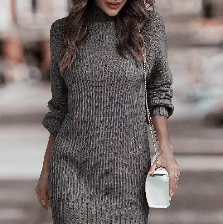 Rosgrove | Women - Ribbed Knitted Mini Dress - Stand Collar