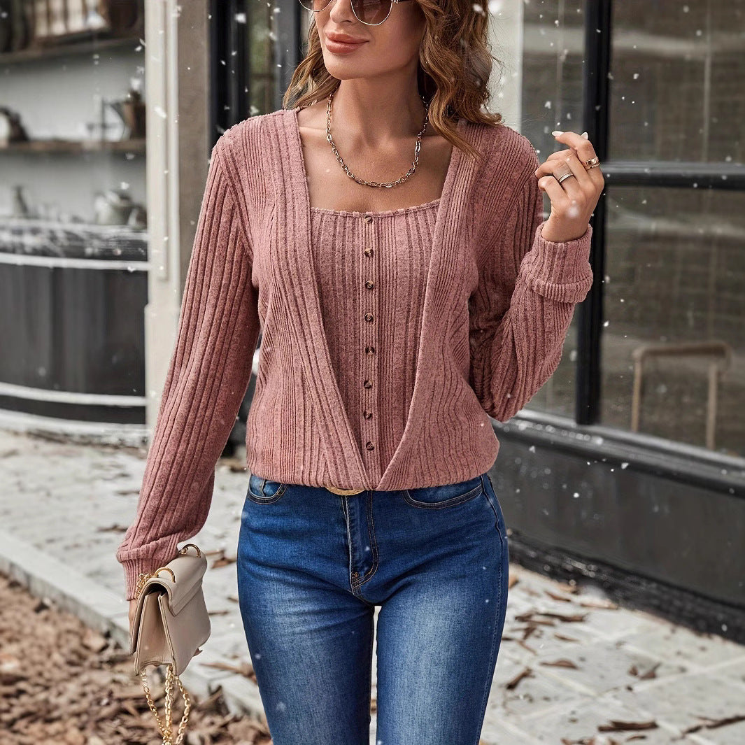 Rosgrove | Women - Deep V-Neck Cardigan - Button Detail