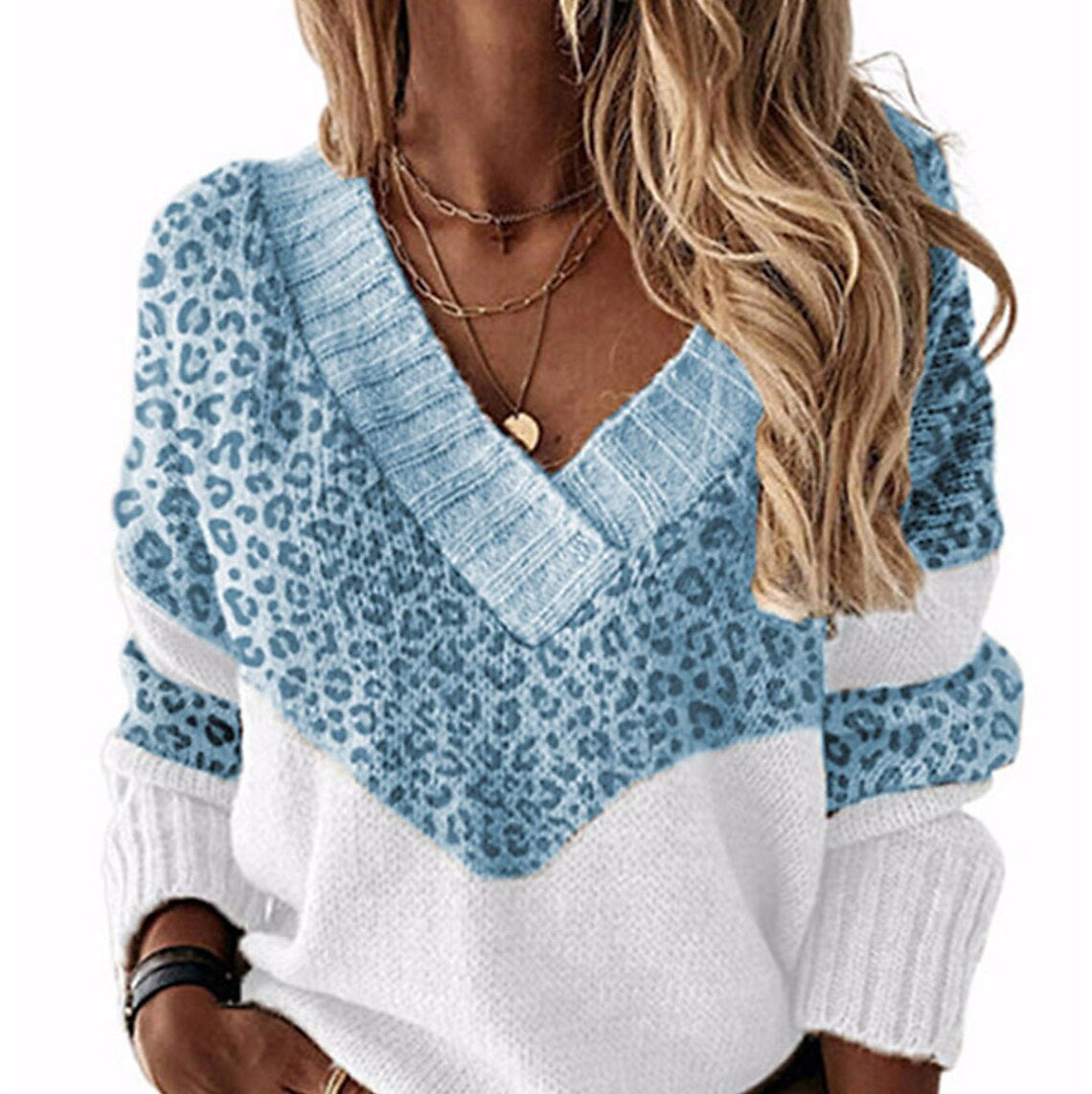 Rosgrove | Women - V-Neck Leopard Print Jumper - Stylish Knit